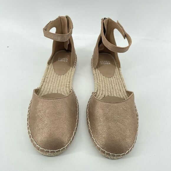 Eileen Fisher Gold Lala Espadrille Flat Ankle Strap Shoes Women’s Size 9.5 - Picture 3 of 14